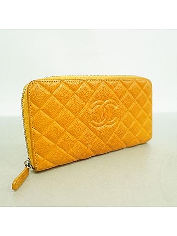 Chanel Chanel Matelassé Long Wallet, Caviar Leather, Orange, Women's, P3291318 (view 2)
