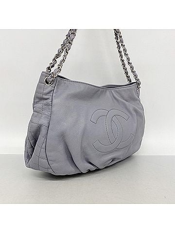 Chanel Chanel Tote Bag/Chain Tote, Matelassé, Caviar Leather, Blue-Gray, Women's, OP13422 (view 2)