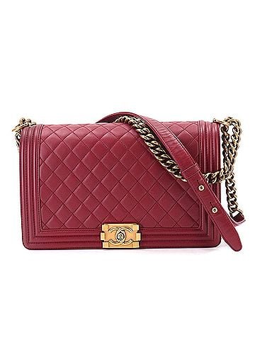 Chanel Chanel Boy Large Chain Shoulder Handbag, Lambskin, Bordeaux, Gold Hardware, BOY CHANEL Bag (view 1)