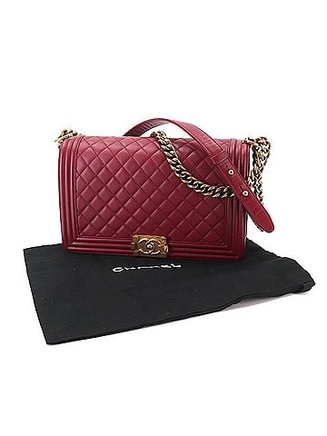 Chanel Chanel Boy Large Chain Shoulder Handbag, Lambskin, Bordeaux, Gold Hardware, BOY CHANEL Bag (view 2)