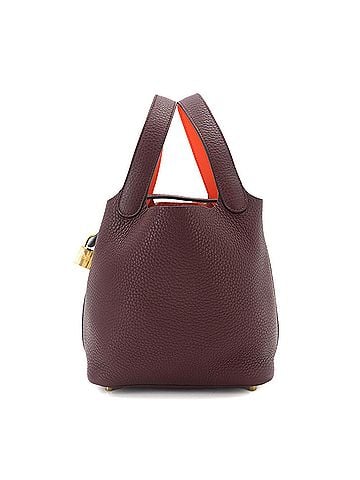 Hermès Piko Hermes Picotin Lock Eclat 18 PM Handbag, Taurillon Clemence Swift Leather, Prune Orange Poppy, T Stamp. (view 1)