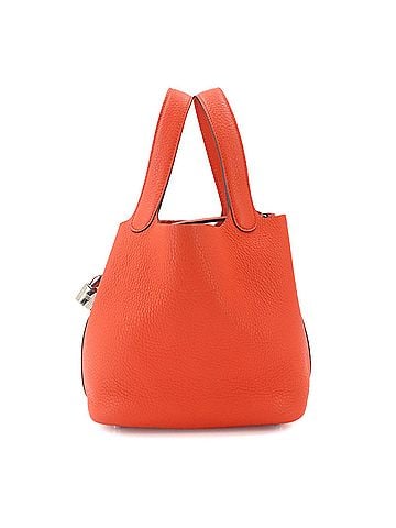 Hermès Piko Hermes Picotin Lock PM handbag, Taurillon Clemence leather, Orange Poppy pattern, A stamp, silver hardware. (view 1)