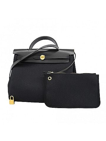 Hermès Hermes Herbag Zip PM Handbag, Toile Military, Black, Y Stamp, 2-way bag for women (view 1)