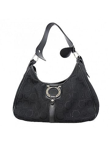 Salvatore Ferragamo Salvatore Ferragamo Gancini Canvas Shoulder Bag, Black, Women's (view 1)