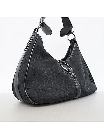 Salvatore Ferragamo Salvatore Ferragamo Gancini Canvas Shoulder Bag, Black, Women's (view 2)
