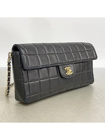 Chanel Chanel Chocolate Bar Chain Shoulder Bag, Lambskin, Black, Women's (view 2)