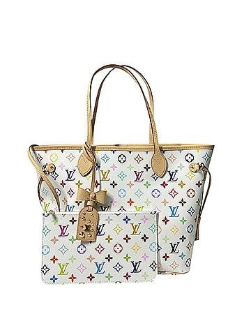 Louis Vuitton LOUIS VUITTON M27787 LV × TM Takashi Murakami Collaboration Neverfull MM Handbag with Pouch, Tote Bag, Monogram Multicolor Canvas, Women's, Blanc White (view 1)