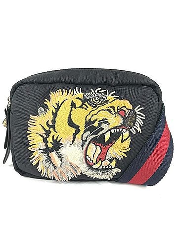 Gucci GUCCI 523323 Sherry Line Tiger Head Belt Bag, Handbag, Waist Body Nylon, Men's, Women's, Black (view 1)