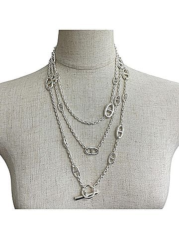 Hermès HERMES Chaine d'Ancre Farandole 160 Long Necklace, SV925, Silver, Men's/Women's. (view 2)