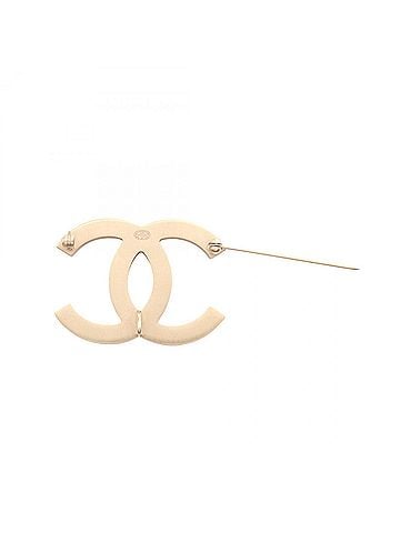 Chanel Chanel Coco Mark Lace Brooch Accessory, Gold Plated (GP), Fabric, Women's, Gold, Black, Beige (view 2)