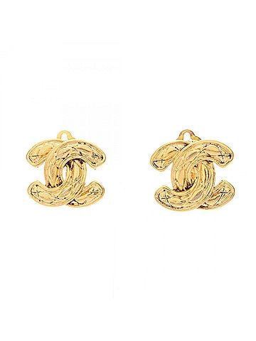 Chanel Chanel Coco Mark Matelassé Earrings, Gold Plated (GP), Women's, Tone (view 1)