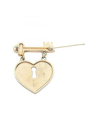 Chanel Chanel Coco Mark Heart Lock Brooch Accessory, Gold Plated (GP), Rhinestone, Women's, Gold/Pink Tones (view 2)