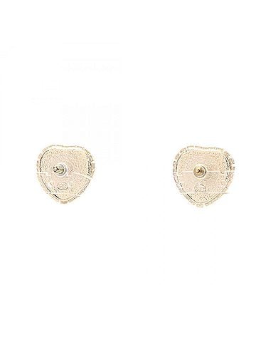 Chanel Chanel Coco Mark Heart Earrings, Gold Plated (GP), Faux Pearl, Rhinestone, Women's, Gold, White, Clear. (view 2)