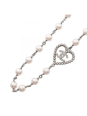 Chanel Chanel Coco Mark Heart Necklace Jewelry - Metal, Faux Pearl, Rhinestone Women's Silver, White, Clear (view 1)