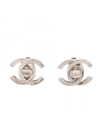 Chanel Chanel Coco Mark Turnlock Motif Earrings, Metal Jewelry, Women's, Silver Tone (view 1)