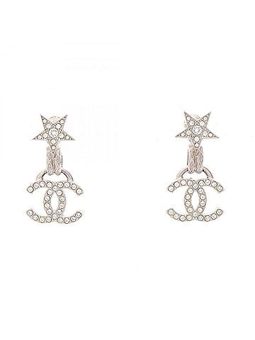 Chanel Chanel Coco Mark Star Earrings, Metal, Rhinestone, Women's, Silver/Clear Tones (view 1)