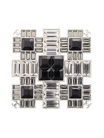Chanel Chanel Coco Mark Square Brooch Accessory - Metal Crystal Women's Silver, Black, Clear (view 1)
