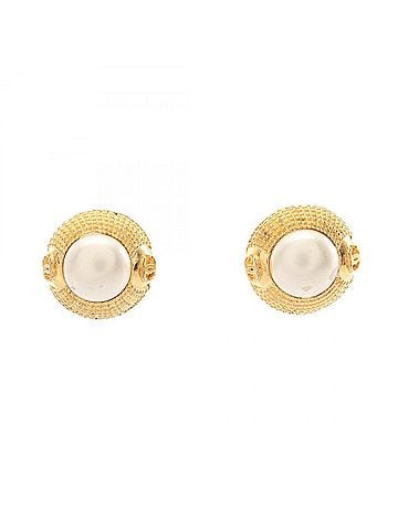 Chanel Chanel Coco Mark Earrings, Gold Plated (GP), Faux Pearl, Women's, Gold/White Tones (view 1)