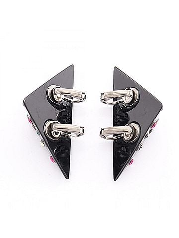 Yves Saint Laurent Yves Saint Laurent Saint Laurent Paris logo triangle earrings, jewelry, plastic, rhinestones, women's, black/multicolor. (view 2)
