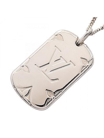Louis Vuitton Louis Vuitton Monogram Locket Necklace, Metal Jewelry, Men's, Silver Tone, M62484 (view 1)