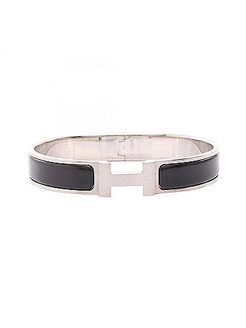 Hermès Hermes Click H Bangle Accessory, Stainless Steel, Enamel, Women's, Silver/Black (view 1)