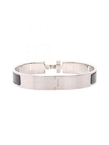Hermès Hermes Click H Bangle Accessory, Stainless Steel, Enamel, Women's, Silver/Black (view 2)