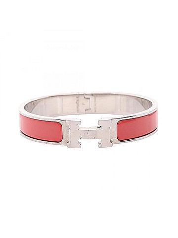 Hermès Hermes Click H Bangle, Stainless Steel, Enamel, Women's, Silver/Pink Tones (view 1)