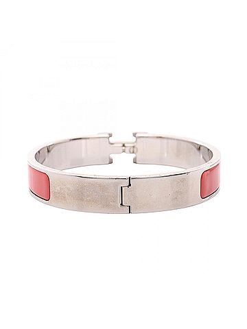 Hermès Hermes Click H Bangle, Stainless Steel, Enamel, Women's, Silver/Pink Tones (view 2)