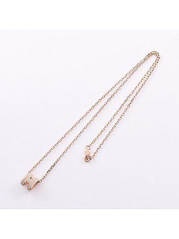Hermès Hermes Mini Pop H Marron Glacé Necklace, Gold Plated, Women's, Gold/Beige, H147992F055 (view 2)