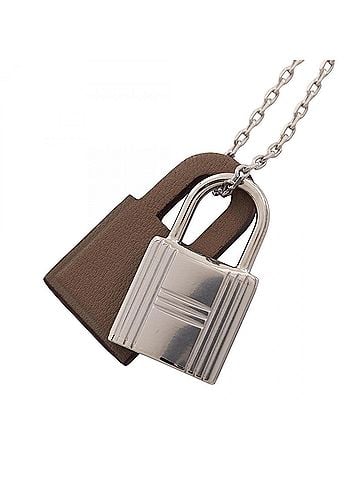 Hermès Hermes O'Kelly Etoupe Necklace, Metal, Veau Swift Leather, Women's, Silver/Gray Tones (view 1)