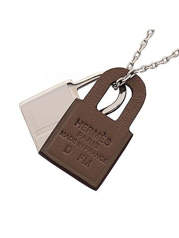 Hermès Hermes O'Kelly Etoupe Necklace, Metal, Veau Swift Leather, Women's, Silver/Gray Tones (view 2)