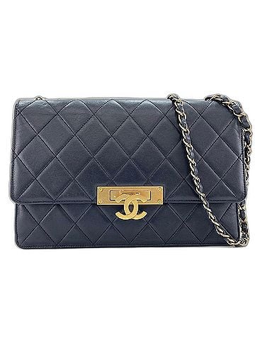 Chanel CHANEL Matelassé 28 Shoulder Bag, Lambskin, Navy (view 1)