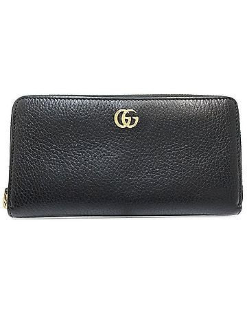Gucci GUCCI GG Marmont Round Zip Leather Long Wallet, Black, Women's, 182197 (view 1)