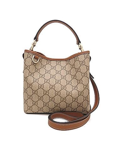 Gucci GUCCI Small Bucket Bag GG Emblem 815118 Handbag with Strap Supreme x Leather Beige Dark Brown Women's 353415 (view 1)