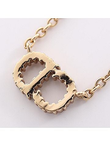 Christian Dior Christian Dior Dior CD Logo Necklace, Gold Plated (GP) Rhinestone Women's, Tone, Clear Tone (view 2)