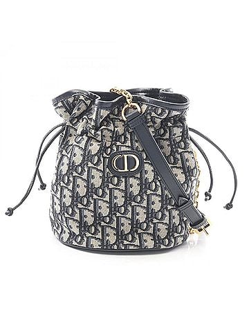 Christian Dior Christian Dior Dior 30 Montaigne Drawstring Mini Bucket Bag Oblique Shoulder Handbag Canvas Leather Women's Ivory/Navy S2374VTZQ_M928 (view 1)