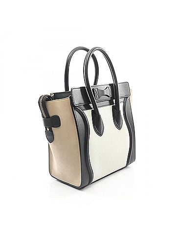 Céline Celine Luggage Micro Shopper Tote Bag Handbag Leather Women's White Black Beige (view 2)