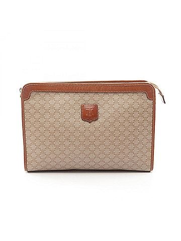 Céline Celine Macadam Second Bag Clutch Handbag Coated Canvas Leather Women's Beige Brown (view 1)