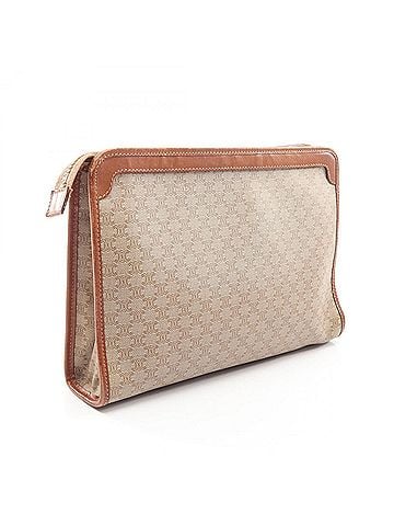 Céline Celine Macadam Second Bag Clutch Handbag Coated Canvas Leather Women's Beige Brown (view 2)
