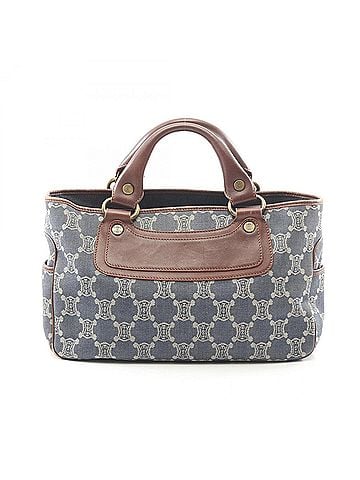 Céline Celine Boogie Bag Paris Macadam Handbag, Denim Leather, Women's, Navy/Brown (view 1)