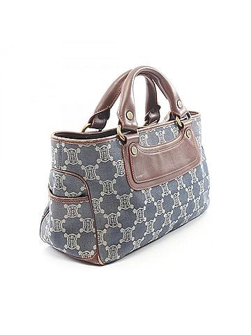 Céline Celine Boogie Bag Paris Macadam Handbag, Denim Leather, Women's, Navy/Brown (view 2)