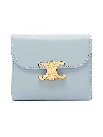 Céline Celine Triomphe Small Flap Wallet, Tri-fold Leather, Women's, Blue, 10D783DPV (view 1)