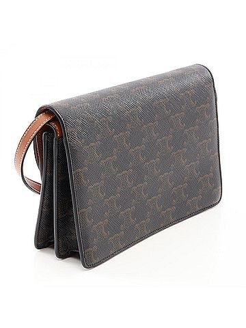 Céline Celine Tan Triomphe Shoulder Bag/Handbag, Coated Canvas and Leather, Women's, Black/Brown, 10D852CG9 (view 2)