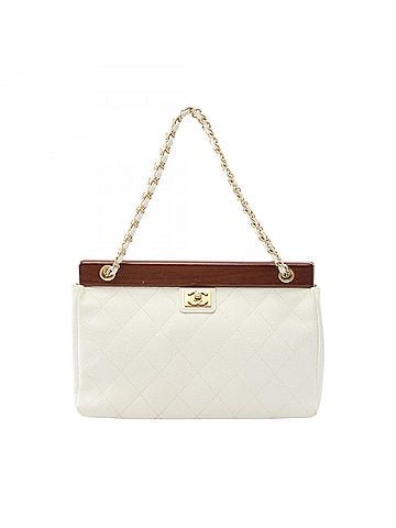 Chanel Chanel Matelassé Handbag, Caviar Leather (Grained Calfskin), Wood, Women's, White/Brown (view 1)