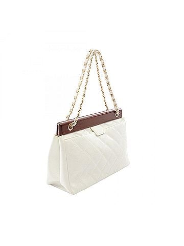Chanel Chanel Matelassé Handbag, Caviar Leather (Grained Calfskin), Wood, Women's, White/Brown (view 2)