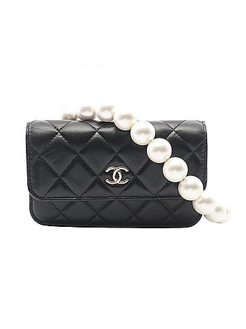 Chanel Chanel Matelassé Pearl Chain Shoulder Bag/Handbag, Lambskin Leather, Women's, Black (AP1838) (view 1)