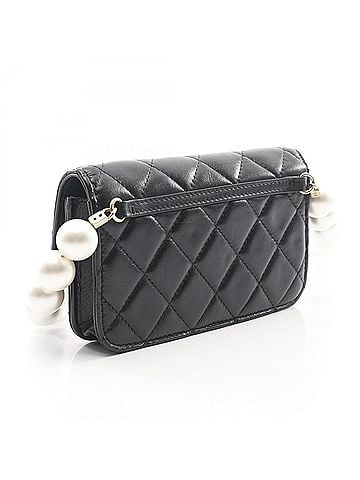 Chanel Chanel Matelassé Pearl Chain Shoulder Bag/Handbag, Lambskin Leather, Women's, Black (AP1838) (view 2)