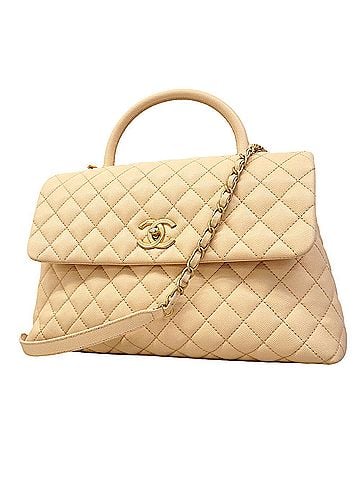 Chanel Chanel handbag, chain shoulder bag, Coco handle, caviar leather, beige, 2-way bag for women (view 1)