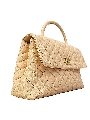 Chanel Chanel handbag, chain shoulder bag, Coco handle, caviar leather, beige, 2-way bag for women (view 2)