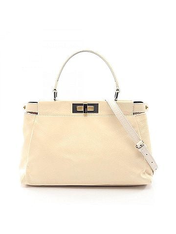 Fendi Fendi Peekaboo 2-Way Handbag, Patent Leather, Women's, Ivory (8BN211) (view 1)